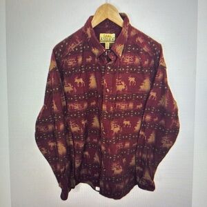 CABELA Red Chamois Southwestern Flannel Button Shirt XL Moose‎ Outdoor Print